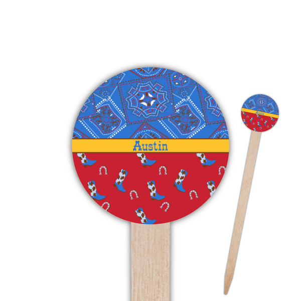 Custom Cowboy 6" Round Wooden Food Picks - Single Sided (Personalized)