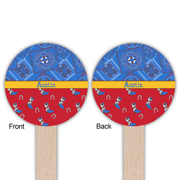Cowboy Wooden 6" Food Pick - Round - Double Sided - Front & Back