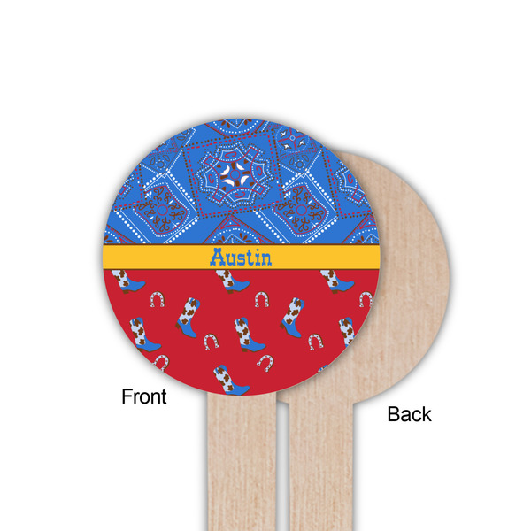 Cowboy Wooden 6" Food Pick - Round - Single Sided - Front & Back