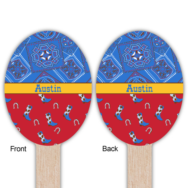 Cowboy Wooden Food Pick - Oval - Double Sided - Front & Back
