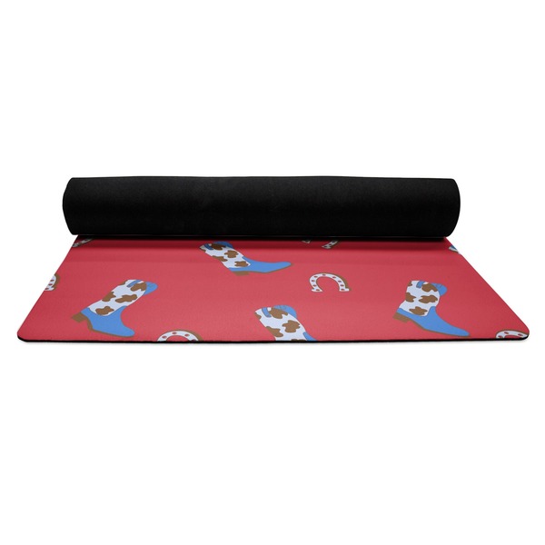 Cowboy Yoga Mat Rolled up Black Rubber Backing