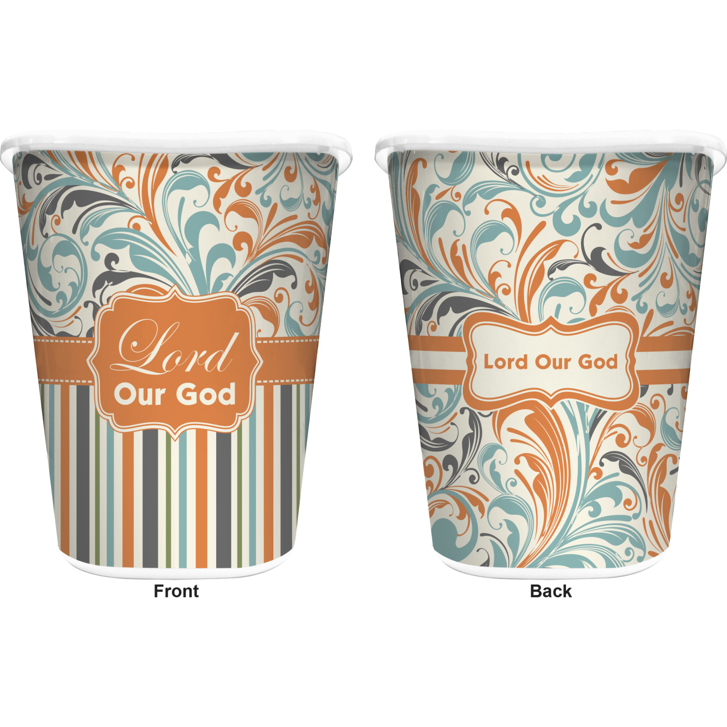 Personalized Camo Waste Basket - Double Sided Black Camouflage Trash Can