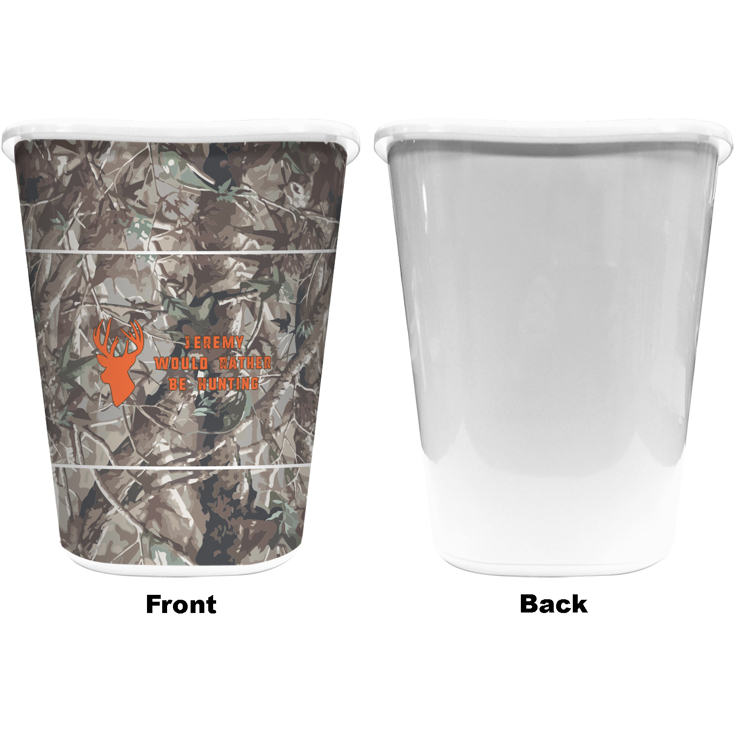 Personalized Camo Waste Basket - Double Sided Black Camouflage Trash Can