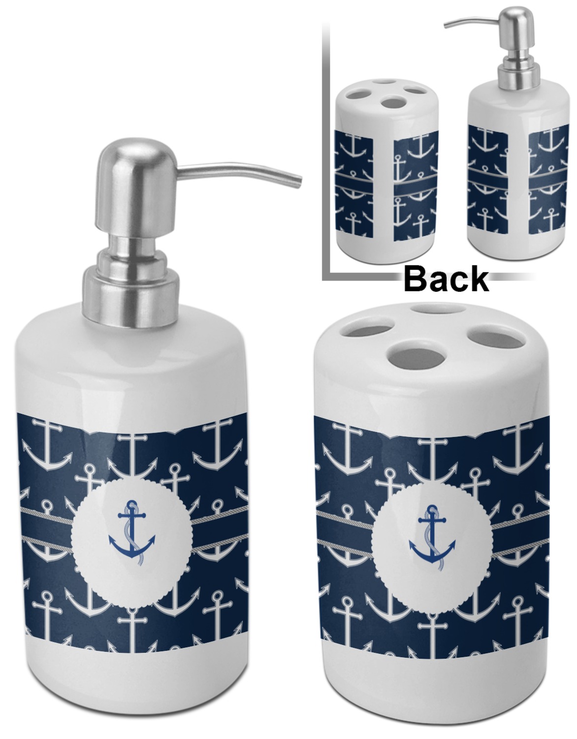 Custom Rope Sail Boats Ceramic Bathroom Accessories Set (Personalized