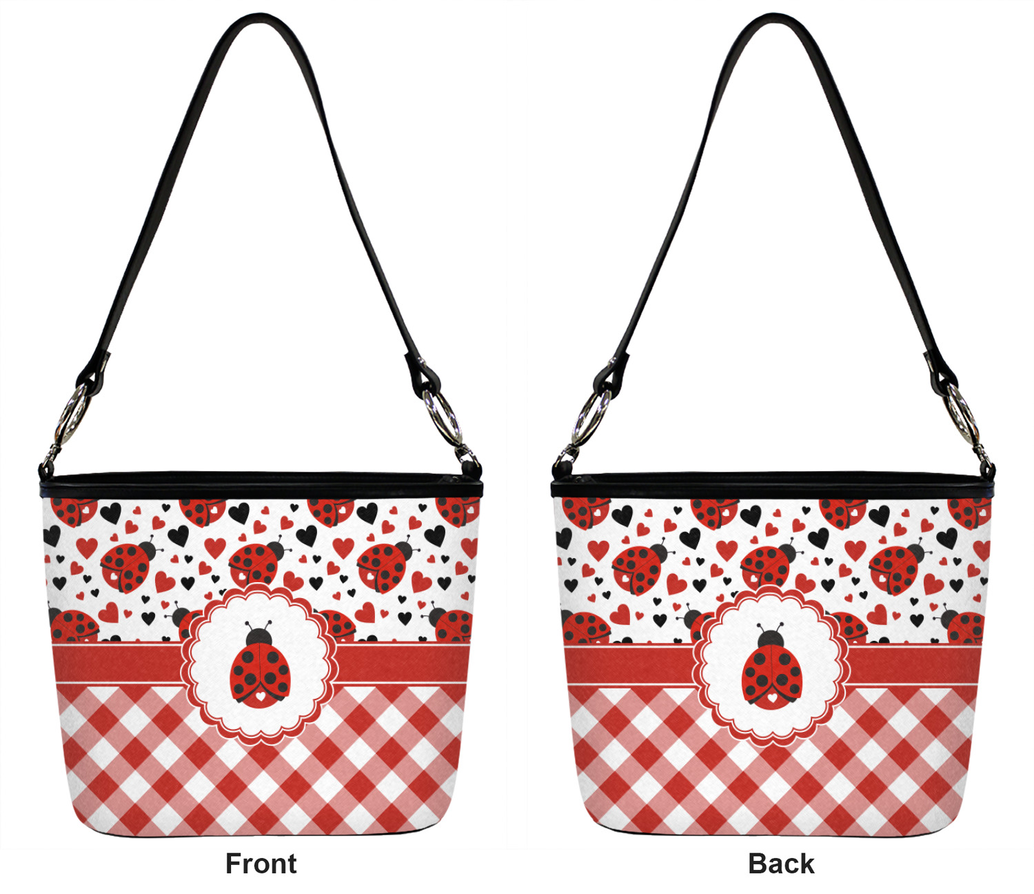 Polka Dots Bucket Bag w/Genuine Leather Trim Personalized Large Front & Back