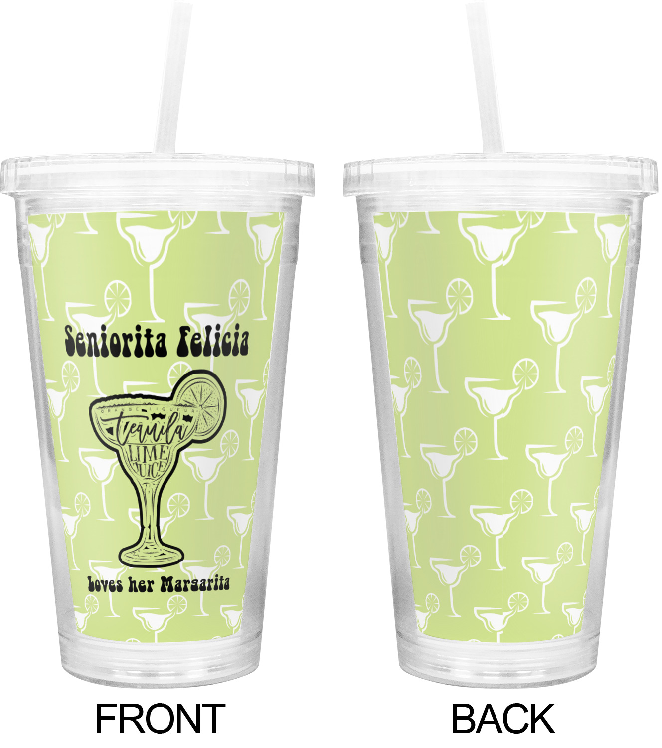 Custom Margarita Lover Double Wall Tumbler with Straw (Personalized)
