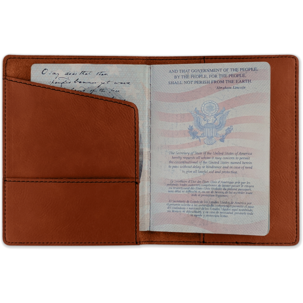 Cognac Leather Passport Holder With Passport Open