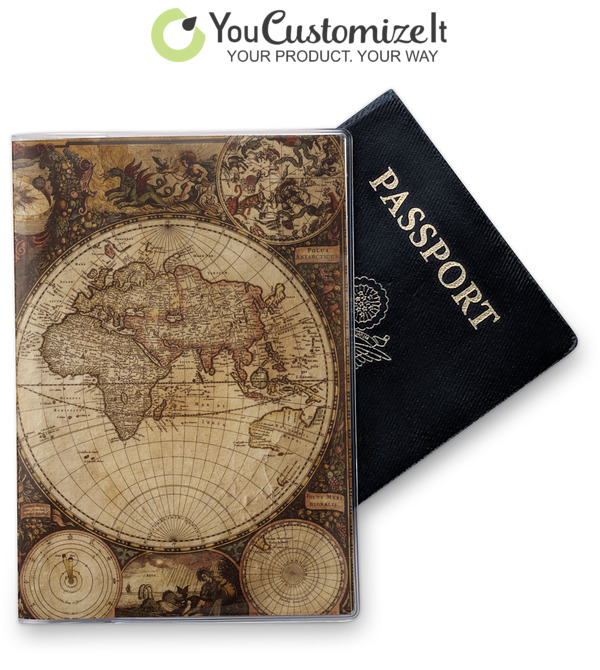 Custom Vintage World Map Vinyl Passport Holder | YouCustomizeIt display picture 1
