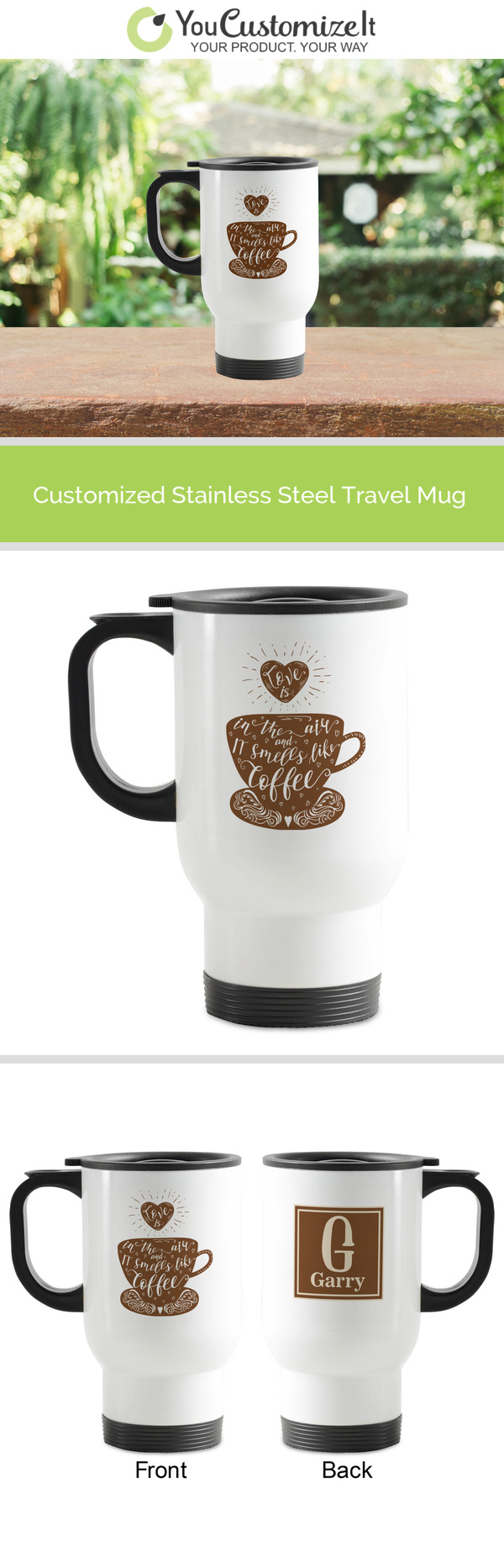 Custom Coffee Lover Stainless Steel Travel Mug with Handle