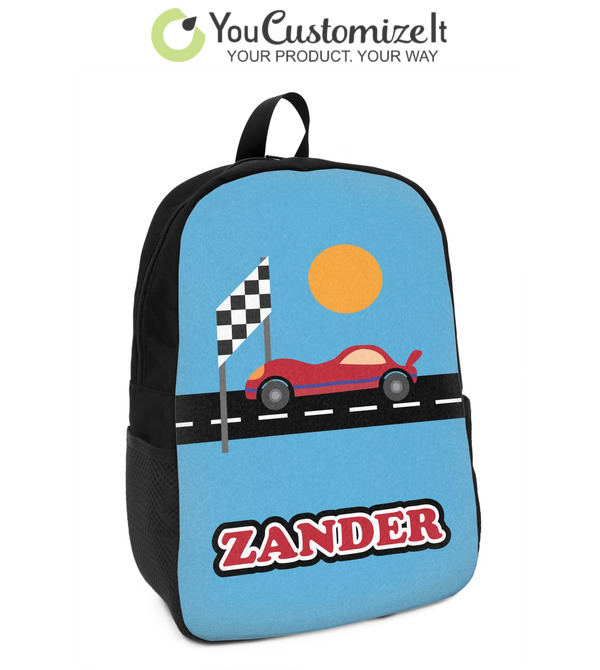 Racing Black Car Kids Adjustable Strap Backpack 