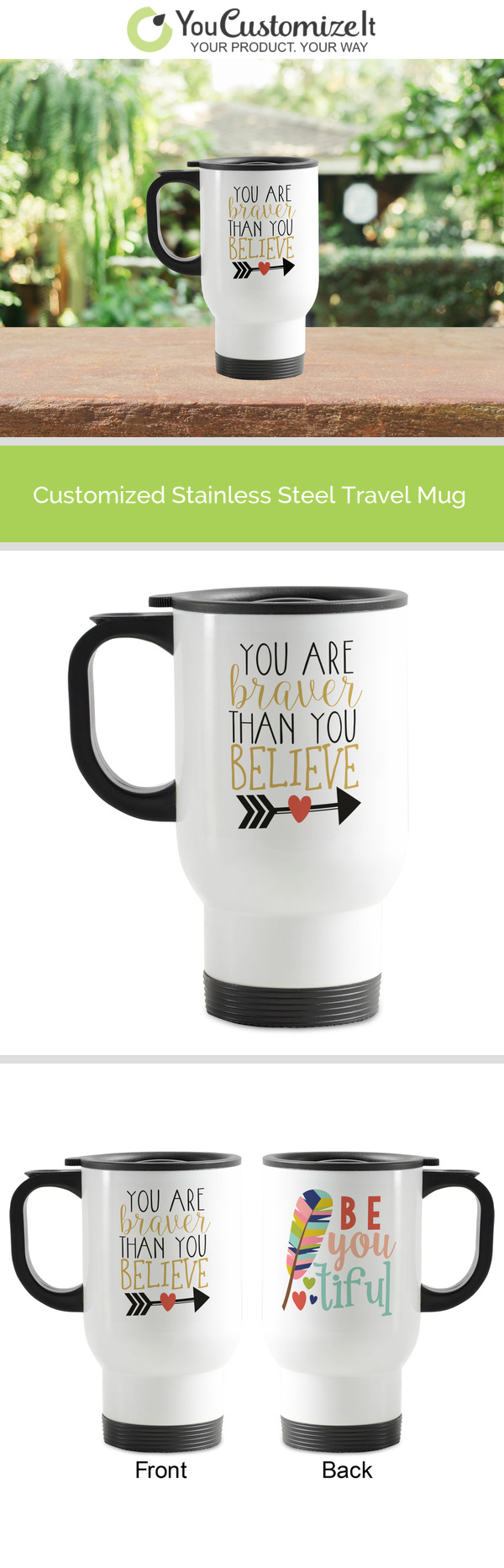 Custom Inspirational Quotes Stainless Steel Travel Mug with Handle |  YouCustomizeIt