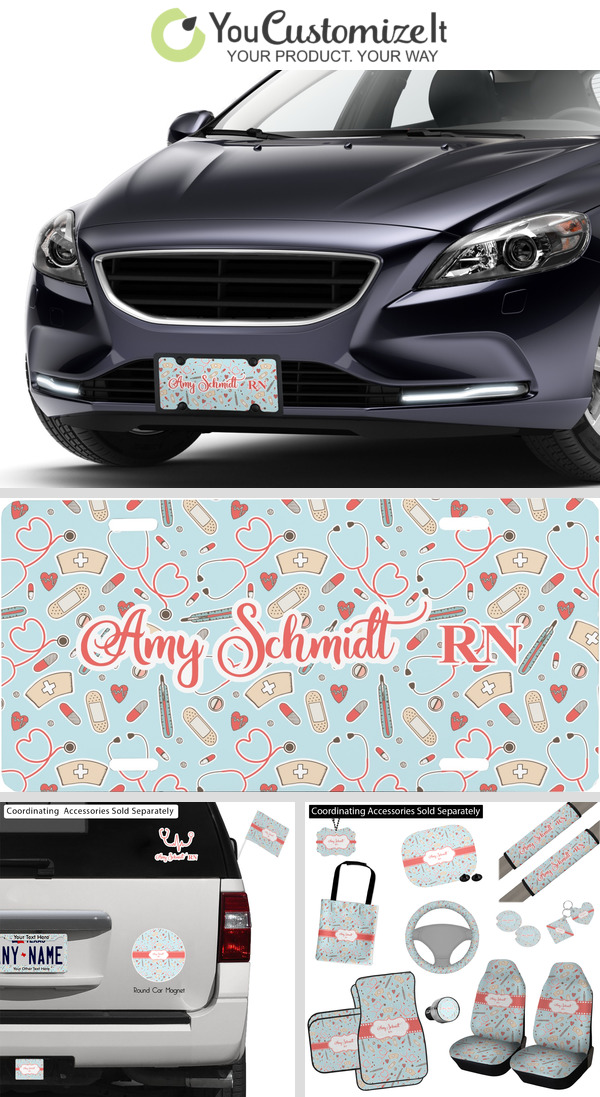 School Nurse Quote License Plate Frame - Slim Chrome Metal Frame With Flower Pattern & Inspiring Saying