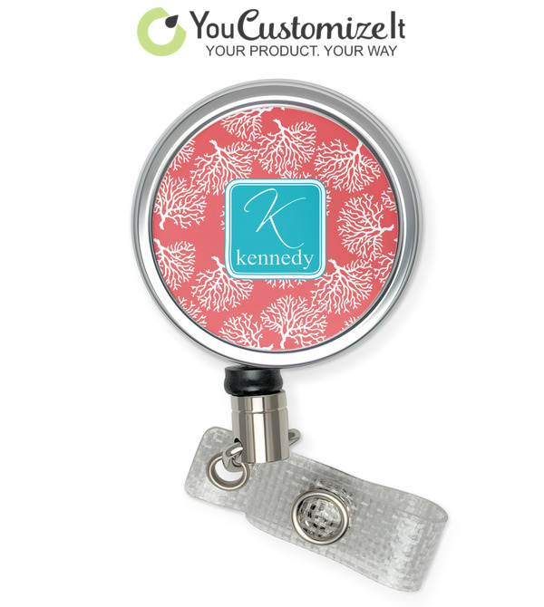 Custom Coral & Teal Retractable Badge Reel (Personalized)