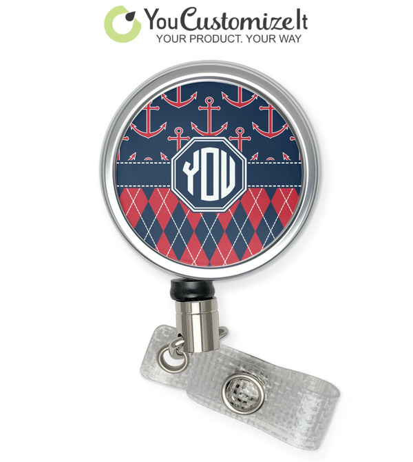 Custom Anchors & Argyle Retractable Badge Reel (Personalized)