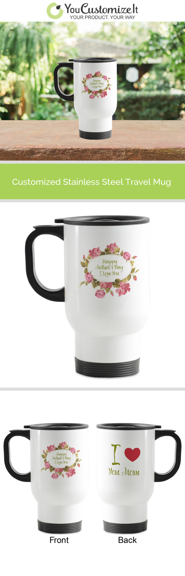 Custom Mother's Day Stainless Steel Travel Mug with Handle | YouCustomizeIt