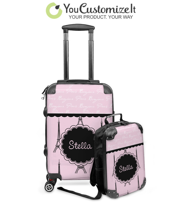 Paris Eiffel Tower Mommy & Me Backpack Set Canvas Travel Bags NWT Set of 2 Custom Paris Bonjour and Eiffel Tower Kids 2-Piece Luggage  main image 3