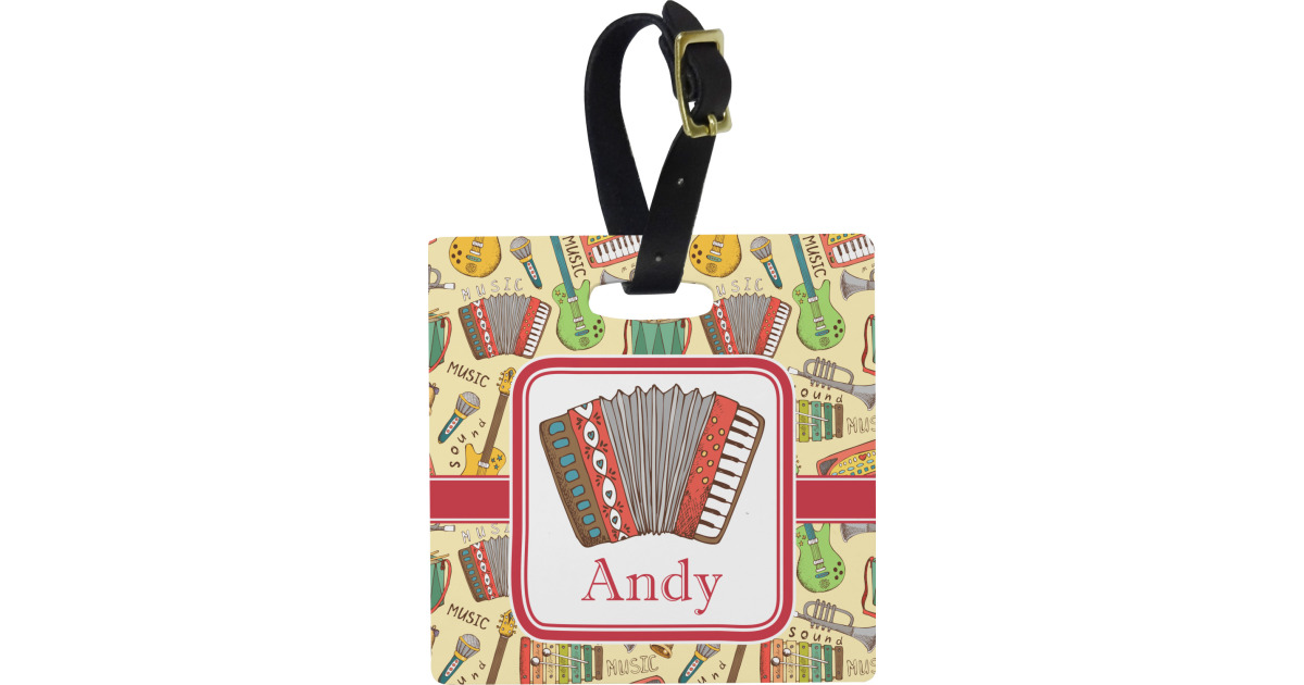 Custom Vintage Musical Instruments Plastic Luggage Tag - Square w/ Name ...
