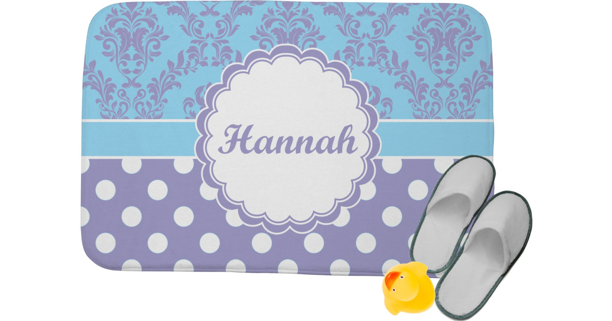 Custom Purple Damask & Dots Memory Foam Bath Mat (Personalized ...