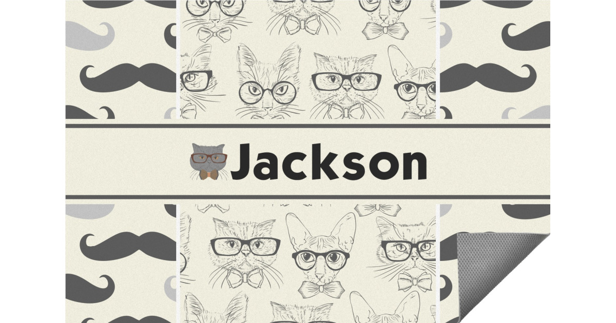 Custom Hipster Cats & Mustache Indoor / Outdoor Rug - 6'x8' w/ Name or ...