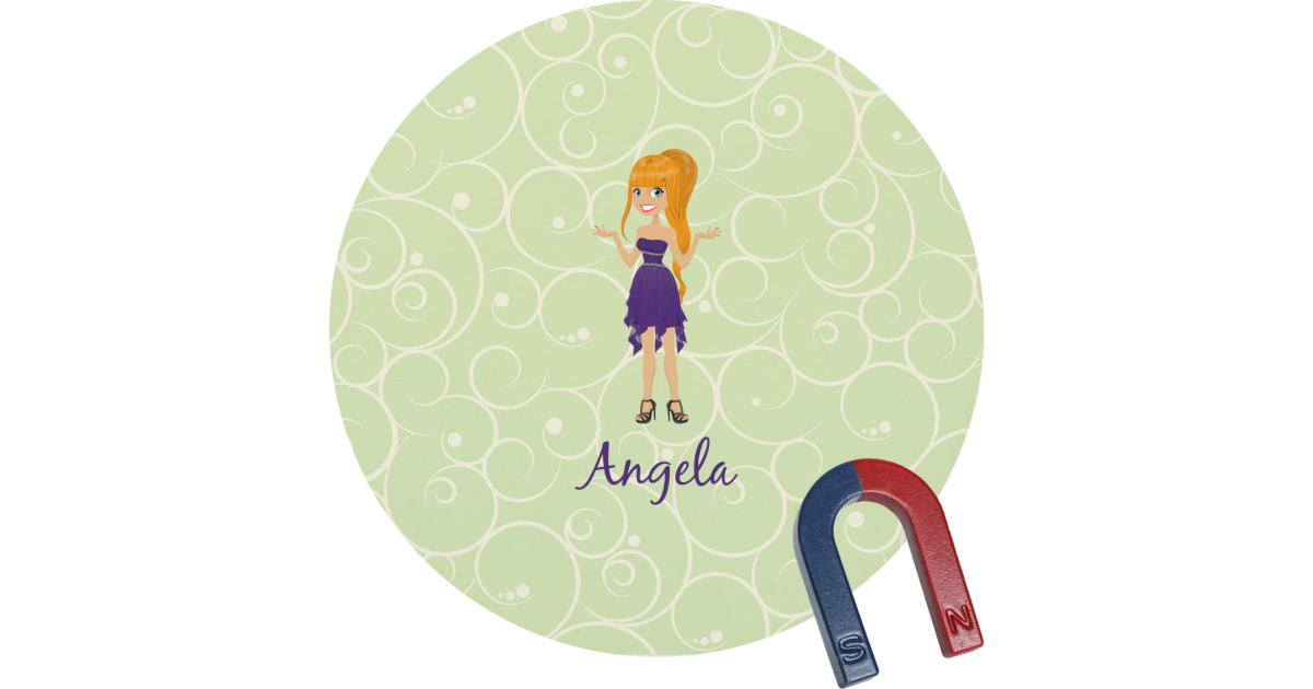 Custom Custom Character Woman Round Fridge Magnet Personalized