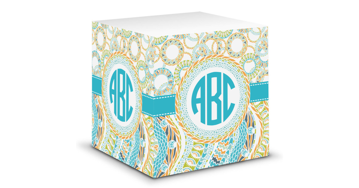 Custom Teal Circles & Stripes Sticky Note Cube (Personalized ...