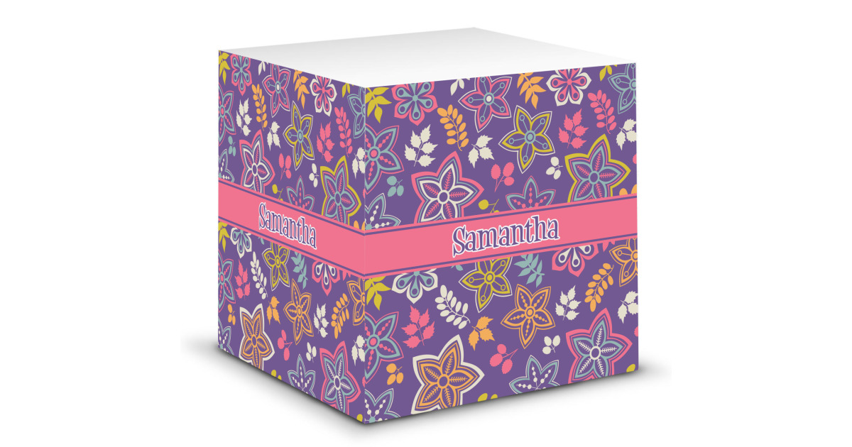 Custom Simple Floral Sticky Note Cube (Personalized) | YouCustomizeIt