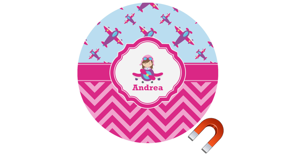 Custom Airplane Theme - for Girls Round Car Magnet - 10