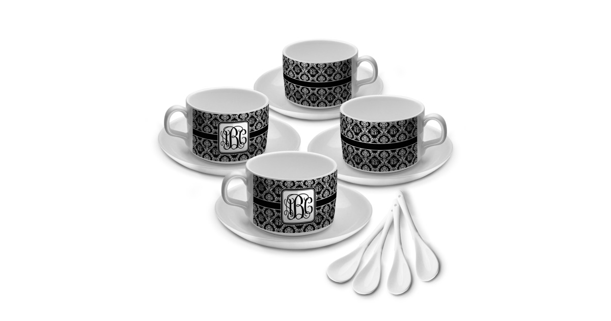 Custom Monogrammed Damask Tea Cup - Set of 4 (Personalized ...