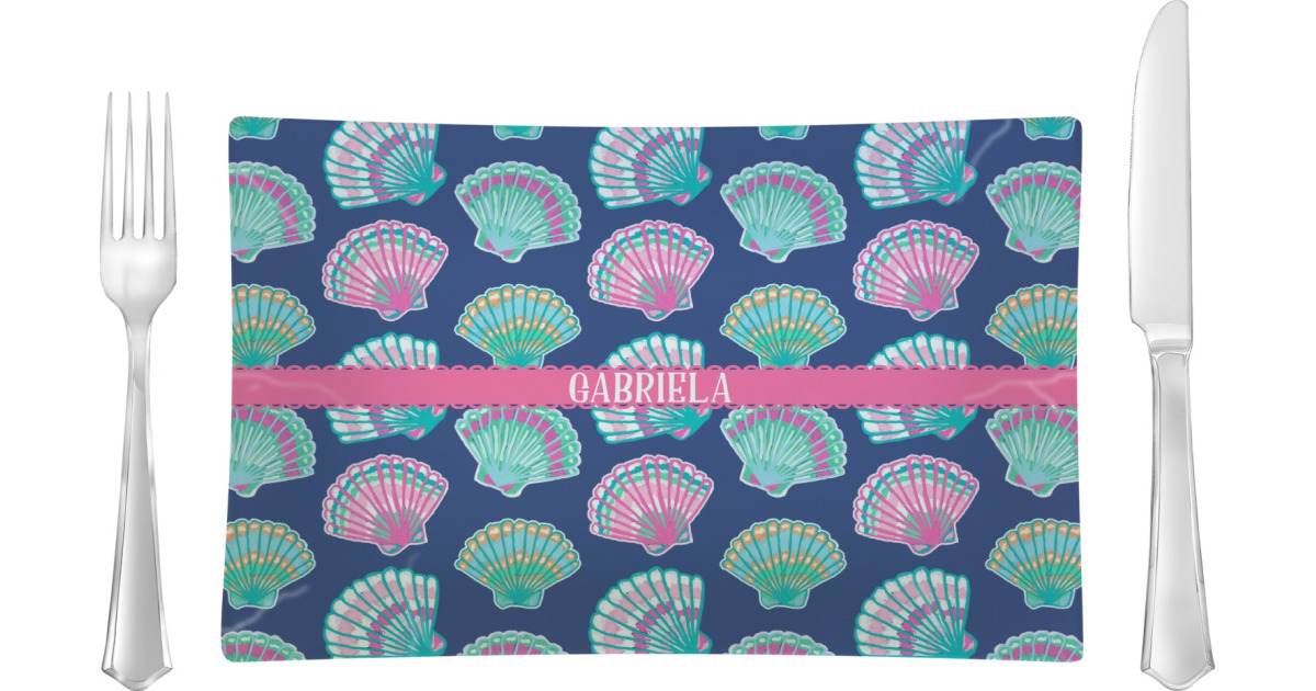 Custom Preppy Sea Shells Glass Rectangular Lunch / Dinner Plate ...