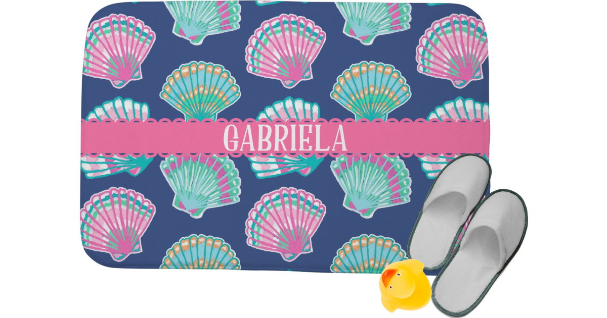 Custom Preppy Sea Shells Memory Foam Bath Mat (Personalized ...