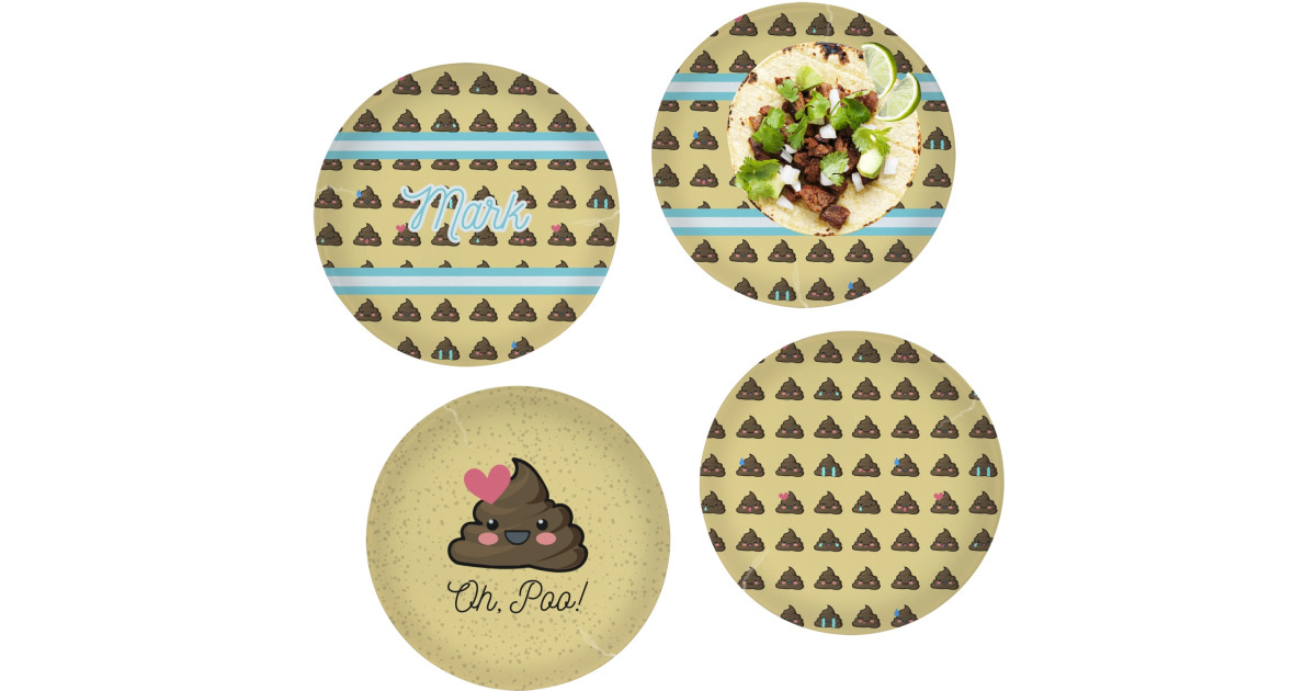 Custom Poop Emoji Set of 4 Glass Lunch / Dinner Plate 10
