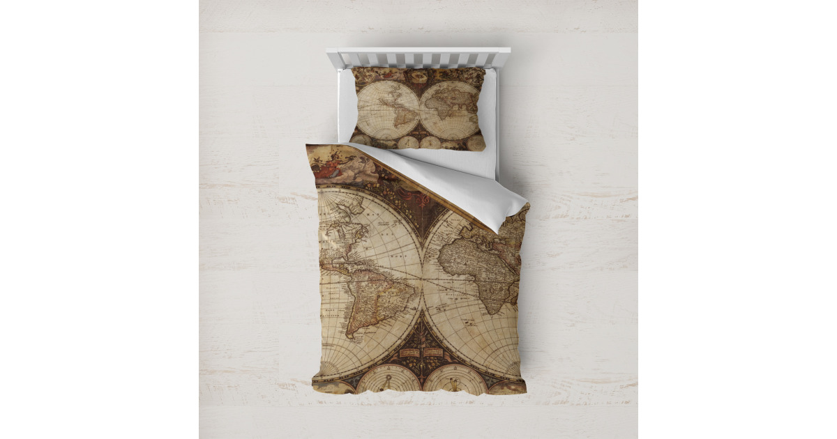 Custom Vintage World Map Duvet Cover Set - Twin | YouCustomizeIt