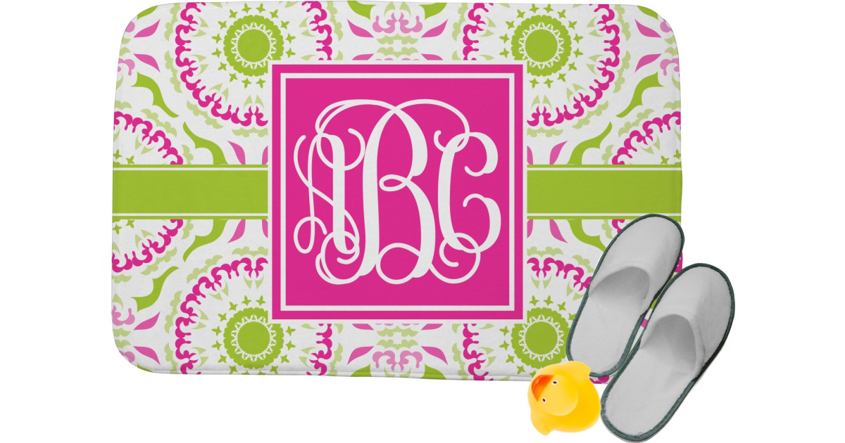 Custom Pink & Green Suzani Memory Foam Bath Mat (Personalized ...