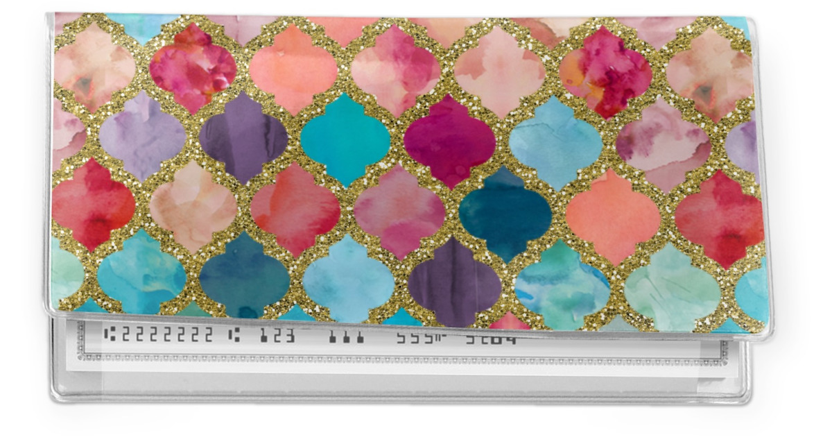 Custom Glitter Moroccan Watercolor Vinyl Checkbook Cover | YouCustomizeIt