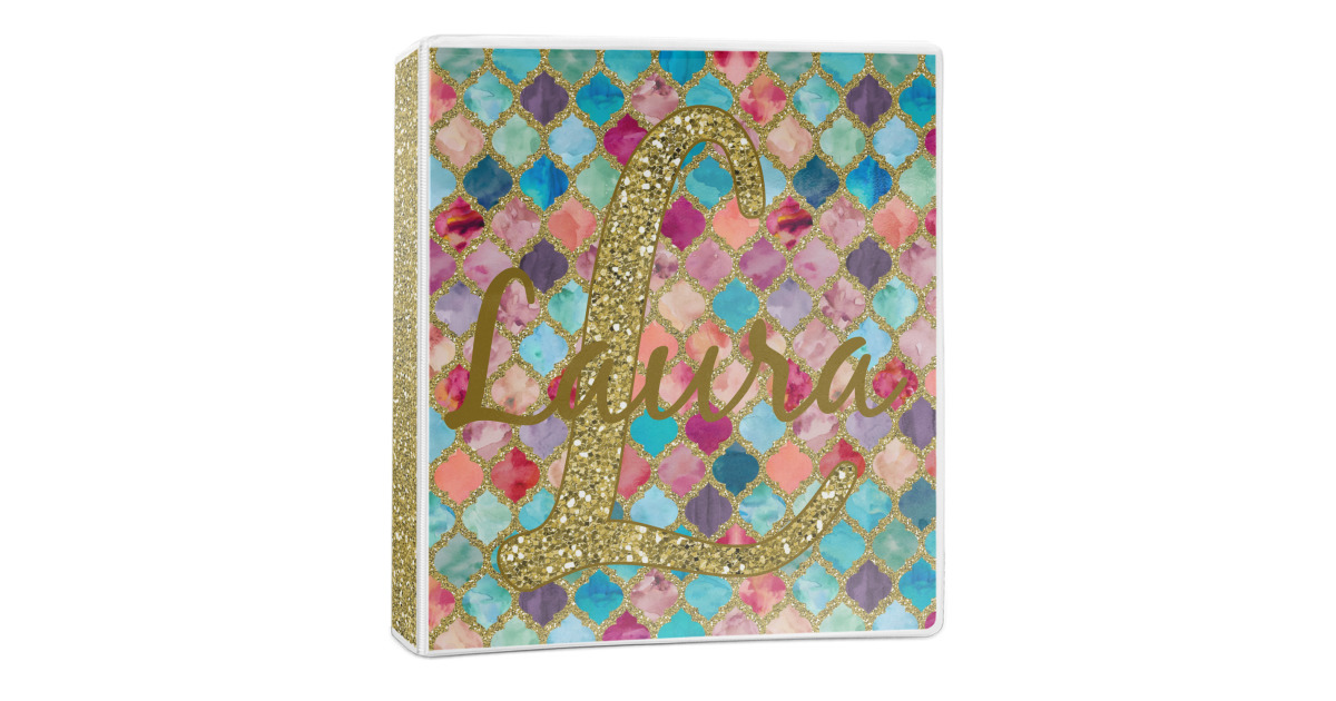 Custom Glitter Moroccan Watercolor 3-Ring Binder - 1 inch | YouCustomizeIt