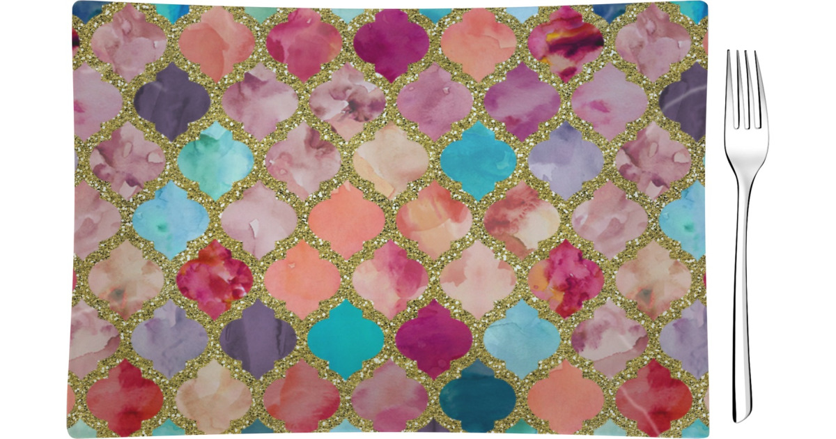 Custom Glitter Moroccan Watercolor Rectangular Glass Appetizer ...