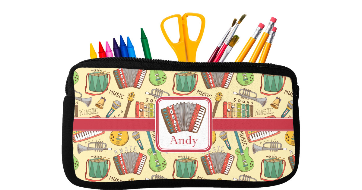 Custom Vintage Musical Instruments Neoprene Pencil Case - Small w/ Name ...