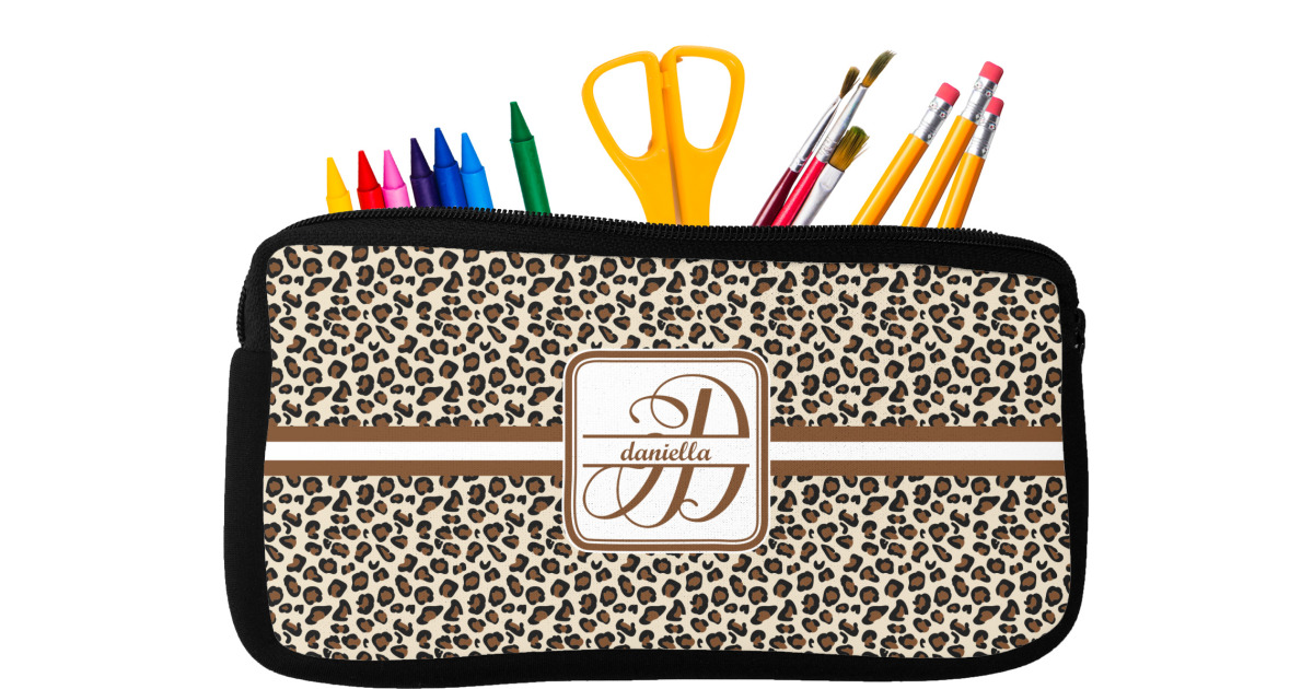 Custom Leopard Print Neoprene Pencil Case - Small w/ Name and Initial ...