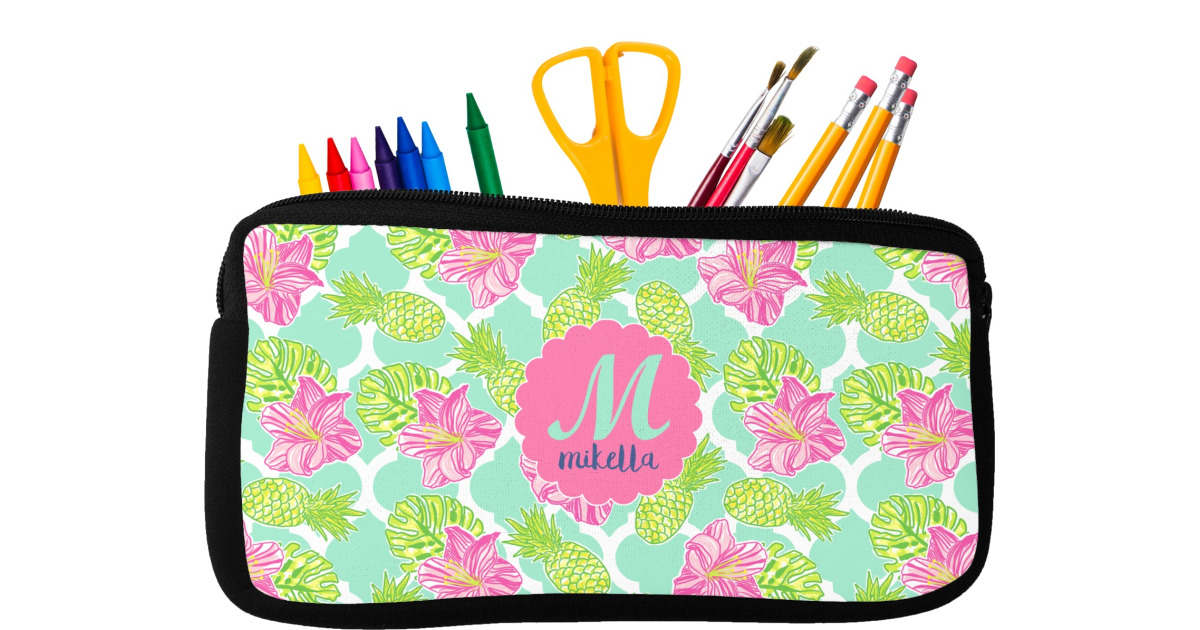 Custom Preppy Hibiscus Neoprene Pencil Case (Personalized) | YouCustomizeIt
