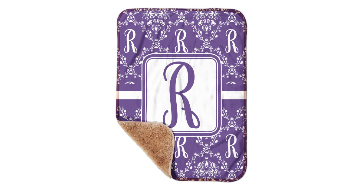 Custom Initial Damask Sherpa Baby Blanket - 30