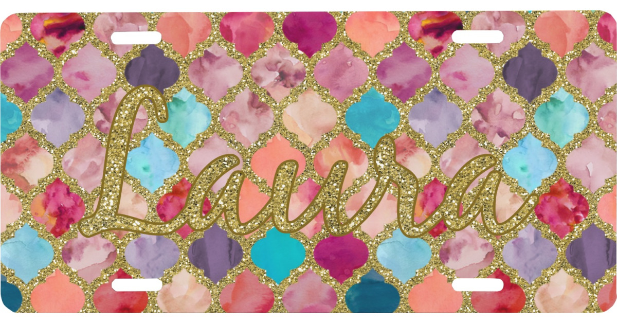 Custom Glitter Moroccan Watercolor Front License Plate | YouCustomizeIt