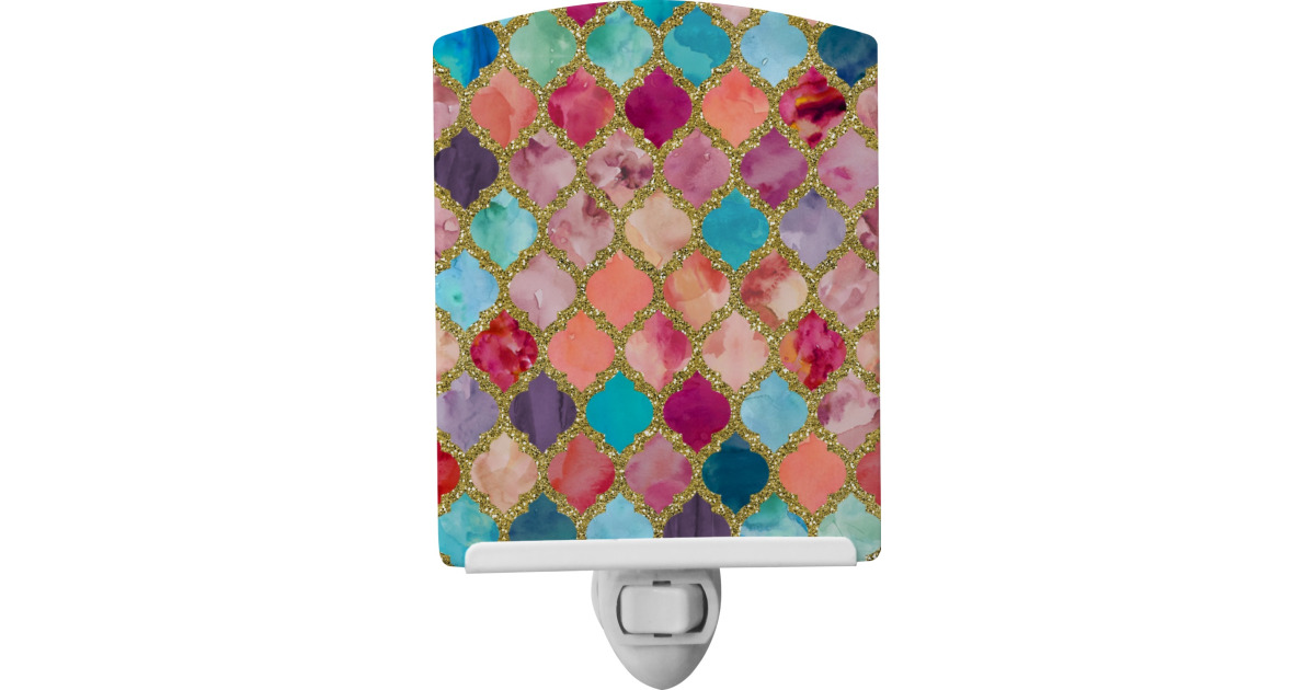 Custom Glitter Moroccan Watercolor Ceramic Night Light | YouCustomizeIt