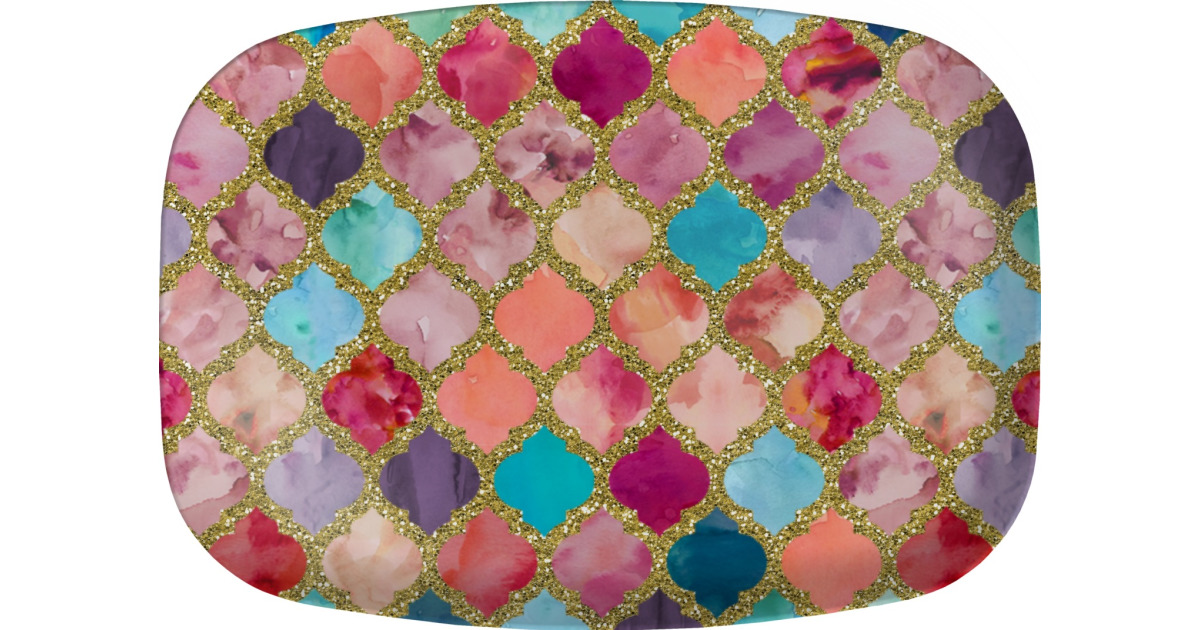 Custom Glitter Moroccan Watercolor Melamine Platter | YouCustomizeIt