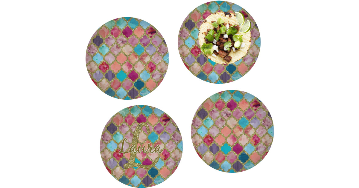 Custom Glitter Moroccan Watercolor Set of 4 Glass Lunch / Dinner Plate ...