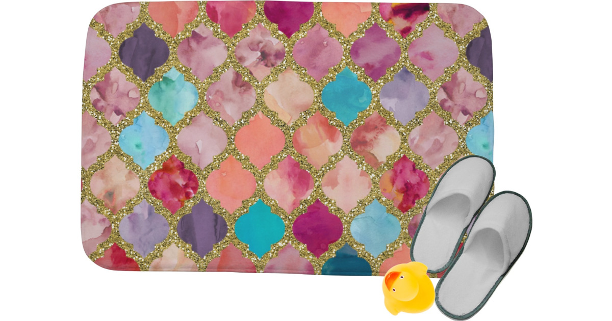 Custom Glitter Moroccan Watercolor Memory Foam Bath Mat | YouCustomizeIt