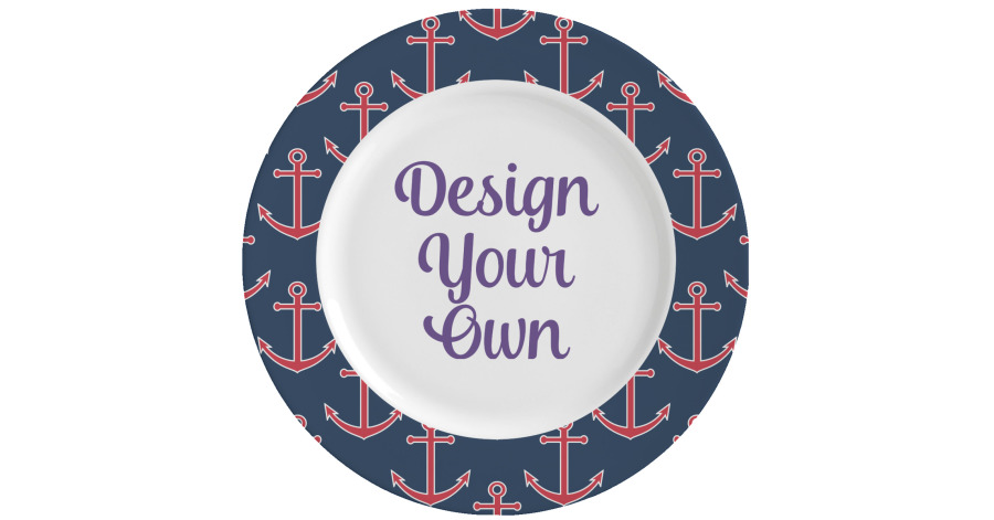 Custom Nautical Anchors & Stripes Ceramic Dinner Plates (Set of 4 ...