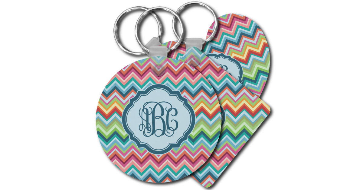 Custom Retro Chevron Monogram Plastic Keychain | YouCustomizeIt