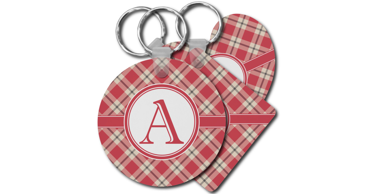 Custom Red & Tan Plaid Plastic Keychain (Personalized) | YouCustomizeIt