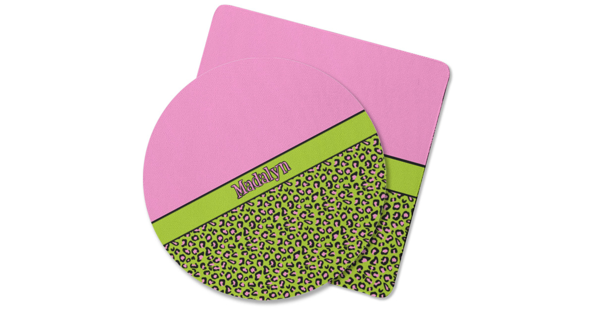 Custom Pink & Lime Green Leopard Rubber Backed Coaster (Personalized ...
