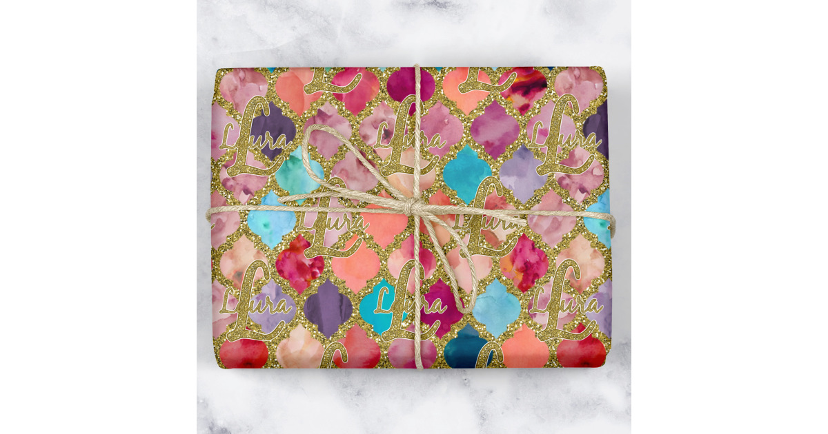 Custom Glitter Moroccan Watercolor Wrapping Paper | YouCustomizeIt